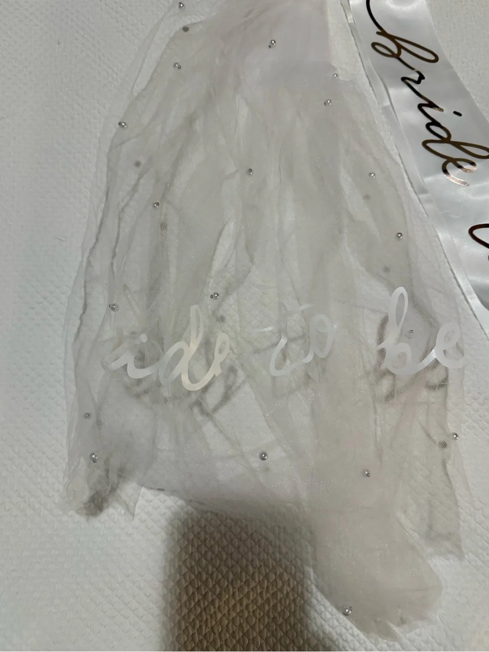 Bride to Be Satin Sash and Veil Set - White